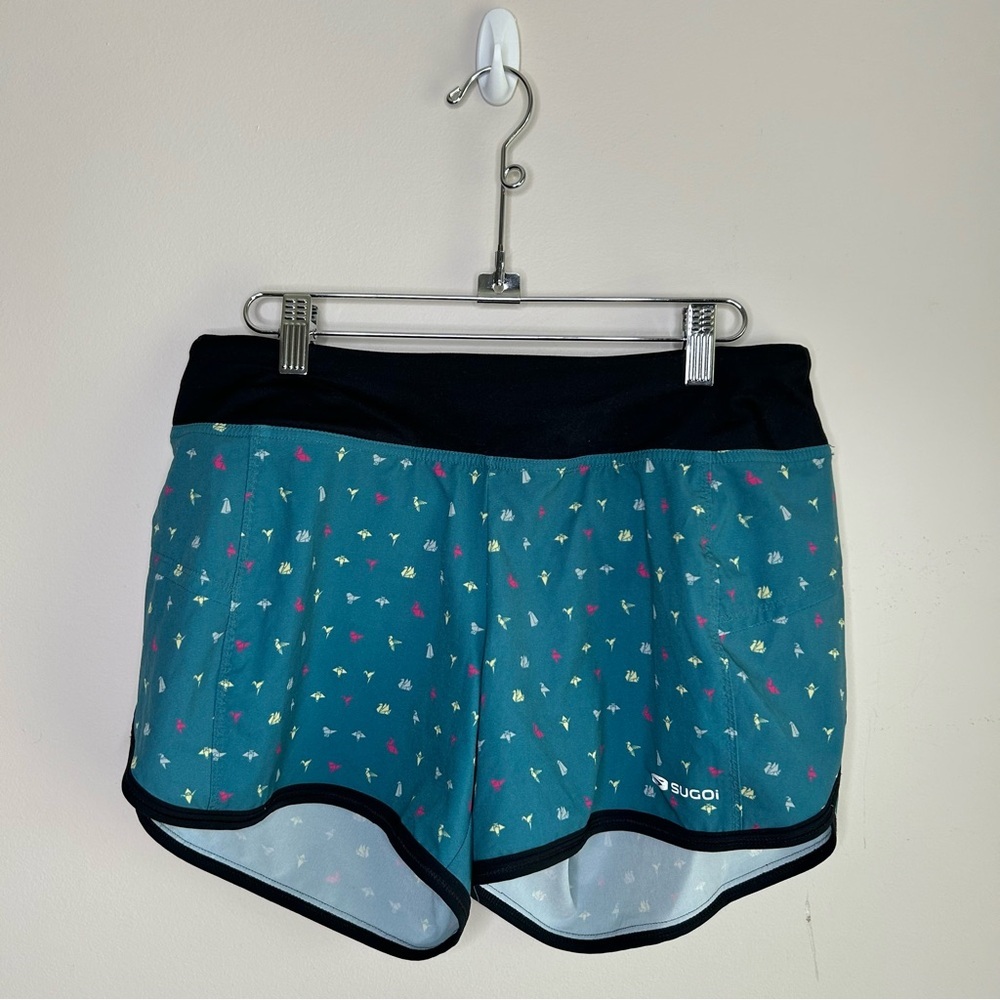 Sugoi Fusion Short 4" Lined Waist Band Drawstring Origami Print Size Medium
